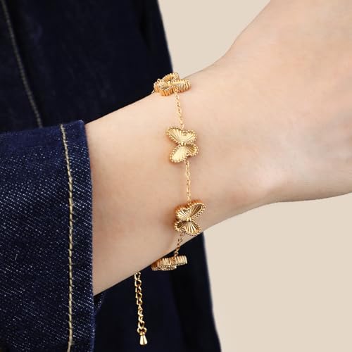 Image of 18K Gold Plated Stainless Steel Dainty Charms Colorful Crystal Birthstone Bracelet Minimalist Cute Jewelry for Women