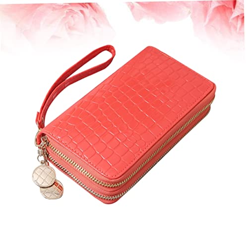 Double Zipper Large Capacity Patent Leather Wallet for Women Stylish PU Leather Long Purse Watermelon Red Portable Design for Everyday Use3