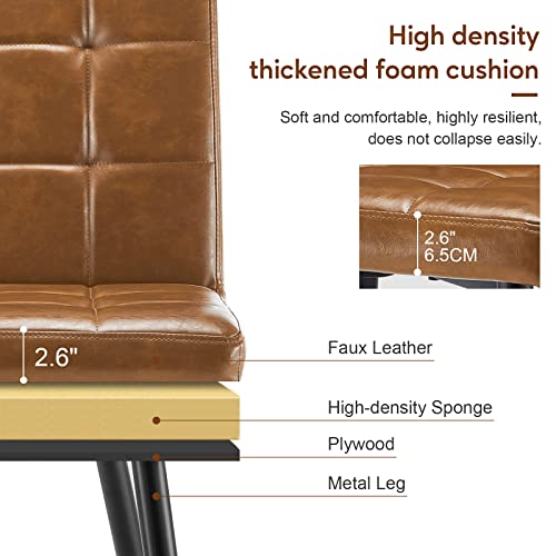 Clipop Kitchen Dining Chair Set Of 4, Faux Leather Upholstered Modern Dining Chair With Square Grid Design Backrest Heavy Duty Metal Legs, Armless Kitchen Side Chair, Light Brown #TOP4