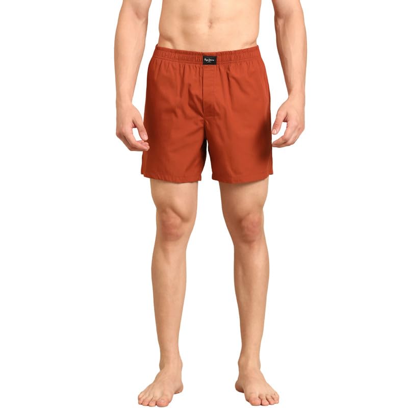 Image of Pepe Jeans Men's Solid 100% Cotton Regular Fit Long Boxer Shorts | Classic Comfortable Innerwear Long Boxer for Everyday & Lounge Wear | Soft Breathable Fabric | Elastic Waistband | All-Day Comfort