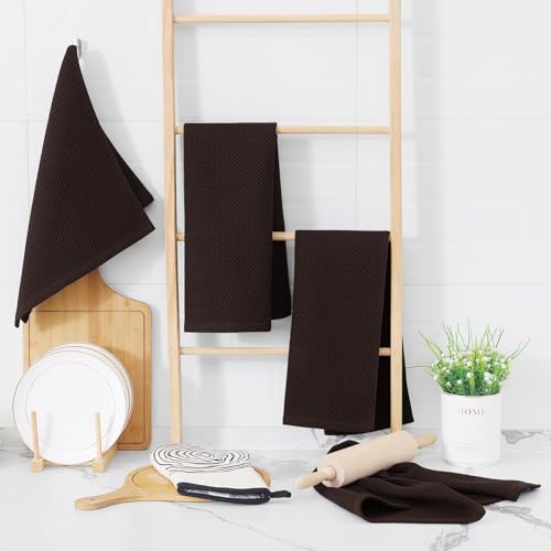 Image of Homaxy 100% Cotton Waffle Weave Kitchen Dish Towels, Ultra Soft Absorbent Quick Drying Cleaning Towel, 13 x 28 Inches, 18-Pack, Dark Brown