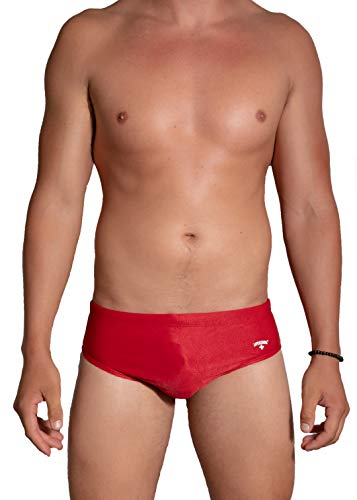 LIFEGUARD Officially Licensed Men's Swim Brief Short Designed for Performance (Red, Medium)