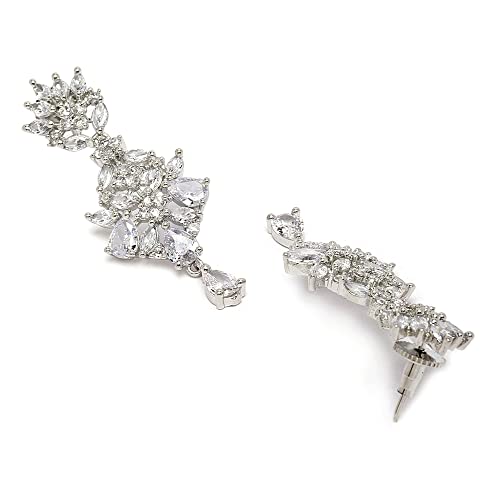 Rhodium-Plated Silver Toned American Diamond Spiked Drop Earrings
