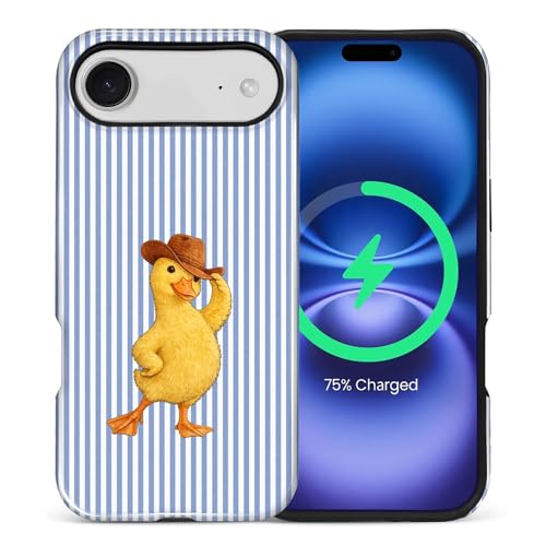 Goodsprout for iPhone 17 Air Cases,Campatible with Magsafe,2-Layer Hard Shell + Silicone Cover - Shockproof Protection, High-end and Fashionable Phone Case Blue-Striped Cowboy Duck