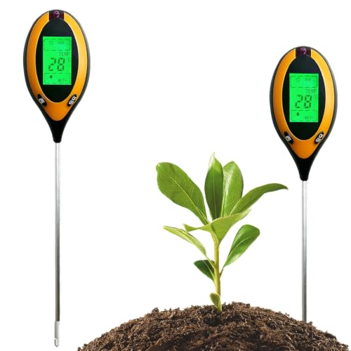Medidor de Humedad del Suelo,Medidor de Humedad Suelo 4 en 1,Probador de Suelo Preciso,Medidor de Humedad del Suelo,Medidor ph Tierra,para Granja,Jardín,Césped,Plantas de Exterior