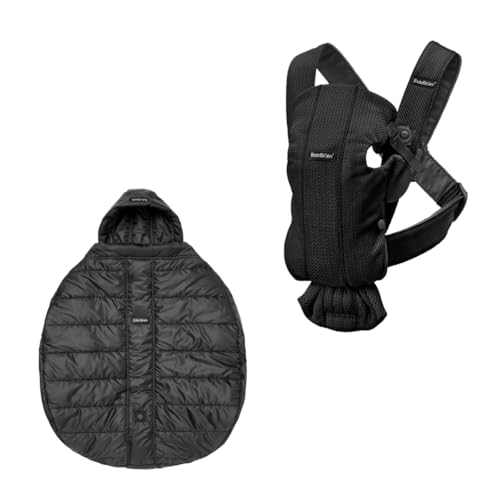 Porte-bébé Mini BabyBjörn Mesh 3D noir avec sa cape d’hiver assortie