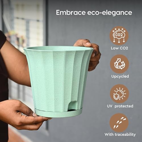 Image of Eha Earth Friendly Ace 7 inch Small Self Watering Pots for Indoor Plants | Set of 6 | Plant Pot Made with Bamboo Fibers | Table Top Planters for Home Decor, Flower Pot for Living Room | Celeste
