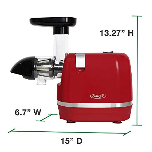 Omega H3000RED Cold Press 365 Juicer Slow Masticating Extractor Creates Delicious Fruit Vegetable and Leafy Green High Juice Yield and Preserves Nutritional Value, 150-Watt, Red