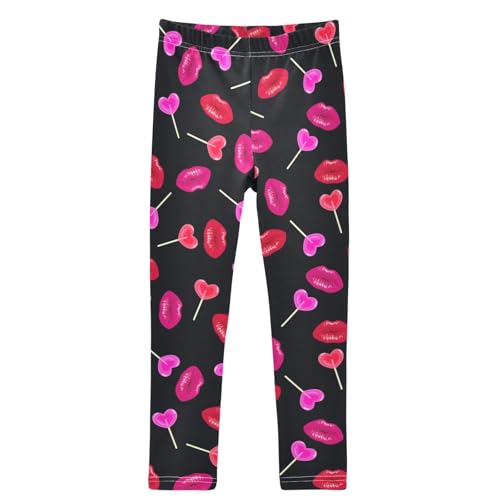 Girls' Leggings Lips Heart Lollypop Candy Ankle Length Printed Leggings Comfort Pants for Kids 4-10 Years