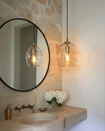 CASAMOTION Glass Pendant Light Gold and Clear Organic Globe Ceiling Hanging Fixtures Modern Industrial Ambient Lighting Over Kitchen Island Sink Bar Counter Porch Small Medium Lamp 8 Inch H - Image 4