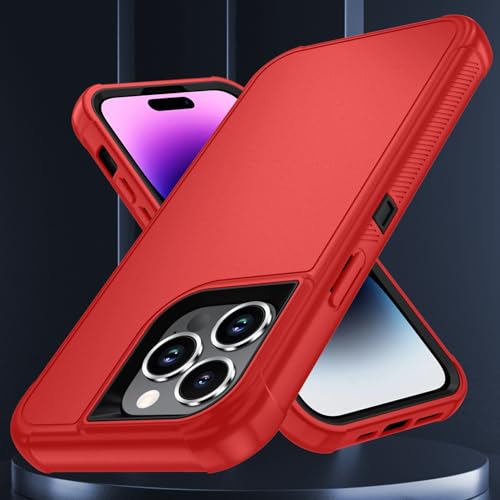 Image of SunStory Compatible with iPhone 14 Pro Max Case with HD Screen Protector, 3-Layer Heavy Duty Full-Body Cover,3 in 1 Hybrid Protective Case for iPhone 14 Pro Max 6.7 inch, Red