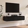 POVISON Fully-Assembled Minimalist Floating TV Stand, Modern Wall-Mounted Entertainment Center with 2 Flip-Down Cabinet Doors, Solid Wood Media Console, Black, 47.24