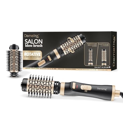 Demeliss Saint Algue – Brosse Soufflante Rotative Salon Blow Brush – 2 Diamètres 40 Et 50 mm – Séchage, Coiffure Brushing Facile – Effet Lisse,...