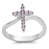 Cross Pink CZ Wholesale Christian Ring New .925 Sterling Silver Band Size 7