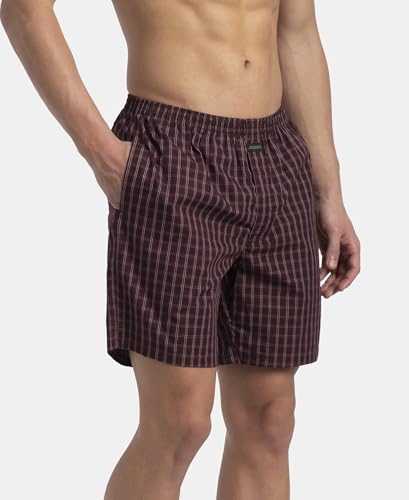 Image of Jockey 1223 Men Super Combed Mercerized Cotton Woven Checkered Boxer Shorts with Side Pocket (Pack of 2, Colors & Prints May Vary)