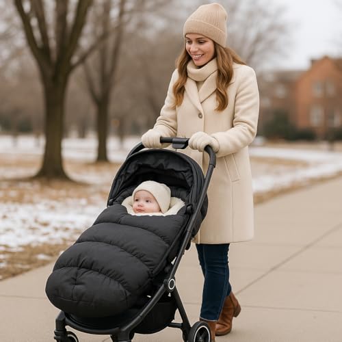 Image of Waterproof &Thicken Universal Stroller Cover Winter,Stroller Footmuff Bunting Bag for Warm Strollers Muff,Stroller Accessories for Baby Sleeping Bag Winter Stroller Blanket