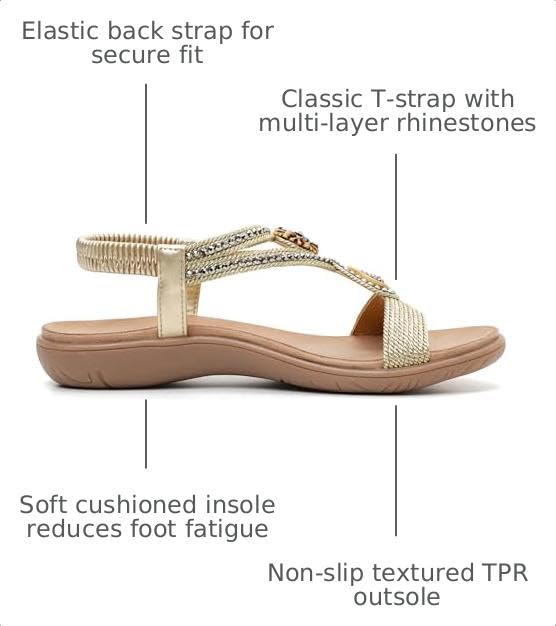 Image of UBFEN Womens Rhinestone Flat Sandals Comfortable Vacation Bohemian Style