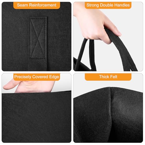 AiQInu Filztasche Schwarz Kaminholztasche Einkaufstasche Einkaufskorb Filz Zeitungsständer Zeitungskorb 50x25x25cm, Aufbewahrungskorb für Holz, Zeitungen