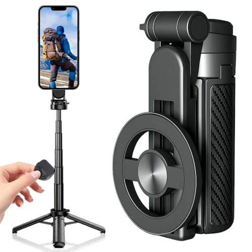 4 In 1 Multifunktions Selfie Stick Mit 360° Drehung Und Magnet, 2025 Neuest Selfie Stick, Mini-Kamerastativ mit Kabelloser Fernbedienung, 15 M Reichweite Für iPhone/Android (Schwarz)