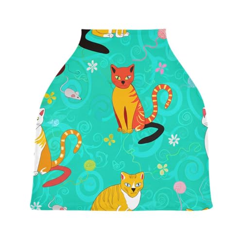 Bulletgxll Playful Cats Car Seat Covers for Babies Breathable Nursing Breastfeeding Cover Multi-Use Infant Carseat Canopy and Stroller Cover for Boys Girls