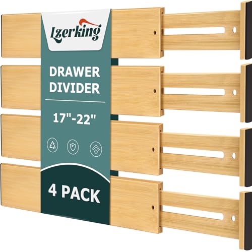 Lzerking Drawer Divider 4 Pack, Kitchen Bamboo Drawer Organizers,...