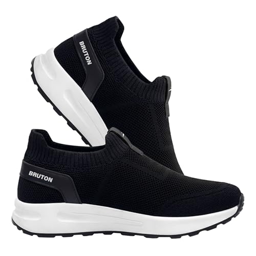 Image of BRUTON Men's Beige & Black Casual & Stylish Running Shoes | Lightweight Cushioned Lace-Up Shoes | Breathable Fashion Footwear for Walking, Travel, College