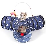 Tempcore 3 Way Collapsible Cat Tunnels, Indoor Cat Toys with Peek Hole & Boredom Breaker Ball for Kittens & Puppies