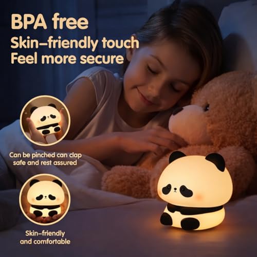 Image of One94Store Rechargeable Silicone Panda Night Lamp - 7-Color Touch LED Night Light for Kids & Bedroom, USB Table Lamp for Home Decor, Romantic Decor, Valentine Day Gift, Love Gift for Her, Couple Gift