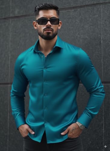 Image of IndoPrimo Men's Stylish Solid Satin Casual Shirt for Men Full Sleeve