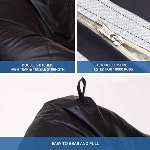 Image of Amazon Brand - Solimo 4XL Premium Faux Leather Bean Bag with Footstool & Cushion Combo for Living Room | Bean Bag Filled with Beans | Capacity Upto 6'5 inch Height & 125 Kg Weight | (Black)