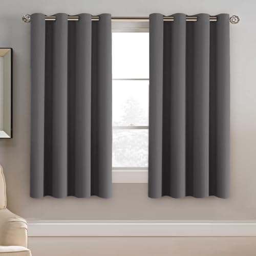 Image of H.VERSAILTEX Blackout Grey Curtains for Bedroom Thermal Insulated Curtains 63 Inches Length Blackout Curtain Panel for Living Room, Luxury Grommet Solid in Charcoal Gray, One Panel, 52 inch W x 63 inch L