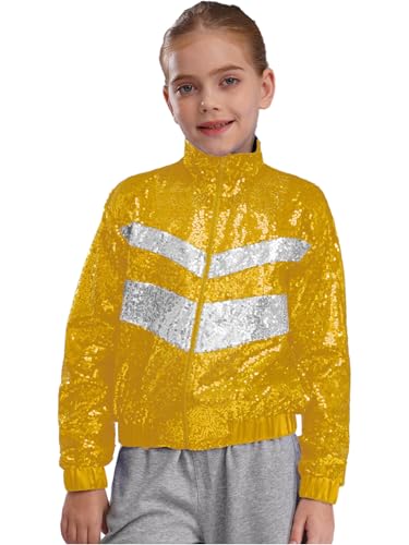Girls Long Sleeve Sequins Jacket Outerwear Full Zip Sparkly Coat for Kids Party Club Street Dance2