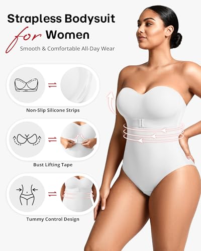Image of Shapewear Bodysuit Tummy Control Strapless Bra Shapewear for Women Strapless Faja Body Shaper Thong Light Shapewear