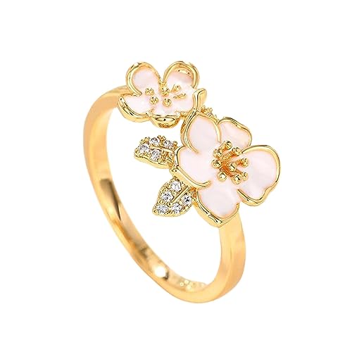 Women's Yellow Gold Plated Flower Band Ring for Wedding Engagement Promise