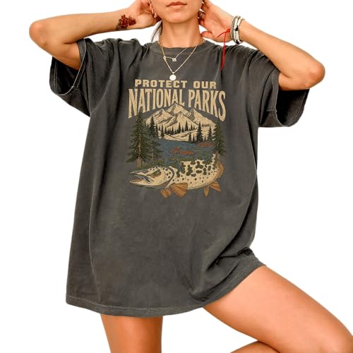 National Parks Shirt Garment Dyed Fishing Graphic Tee Outdoor Nature Shirt Vintage Fisherman Tee Camping Shirt (US Alpha X-Large Regular Regular Pepper)