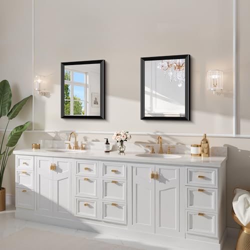 Image of DESBING 18x24 inch Black Bathroom Mirror,Bevelled Edge Black Mirror with Ribbed Texture-Modern Rectangle Bathroom Wall Mirror for Vanity, Tempered Glass,Hangs Horizontally or Vertically