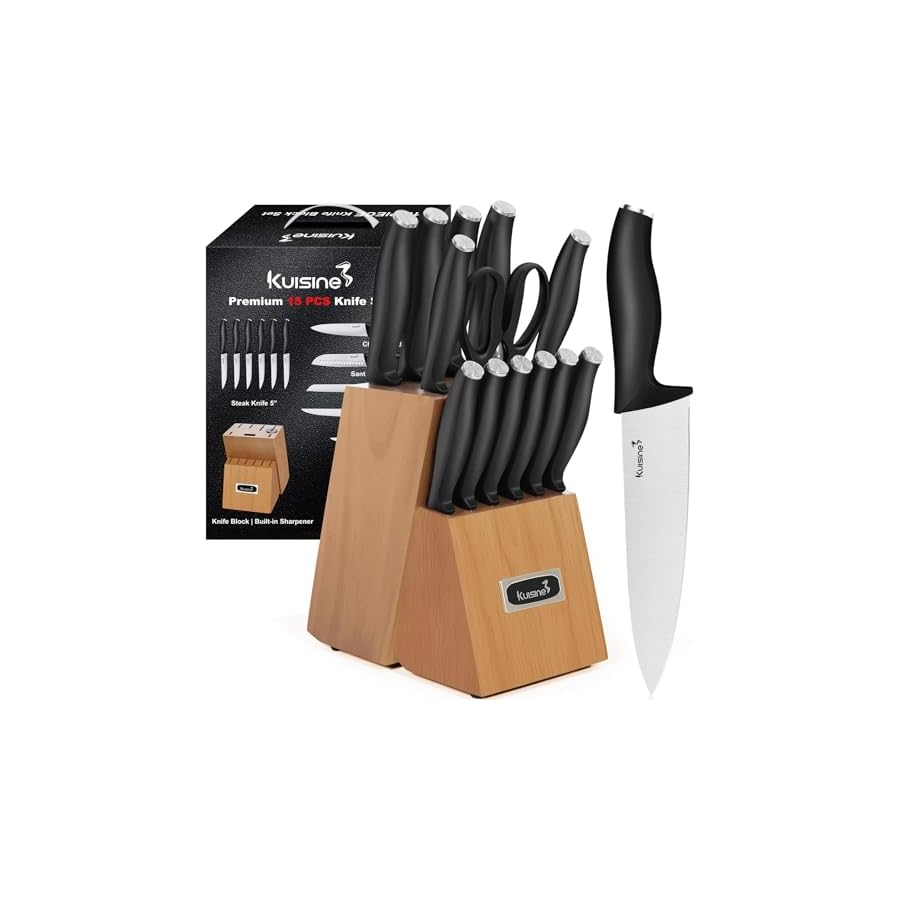 Kuisine-Chef-Knife-SetHigh-Carbon-Stainless-Steel-Ultra-Sharp-Blade-Ergonomic-HandleKitchen-Knife-Block-Set-with-Built-in-Sharpener-Elegant-Gift-for-Holiday Kuisine Chef Knife Set,High Carbon Stainless Steel Ultra Sharp Blade Ergonomic Handle,Kitchen Knife Block Set with Built-in Sharpener, Elegant Gift for Holiday(Acacia,15PCS)