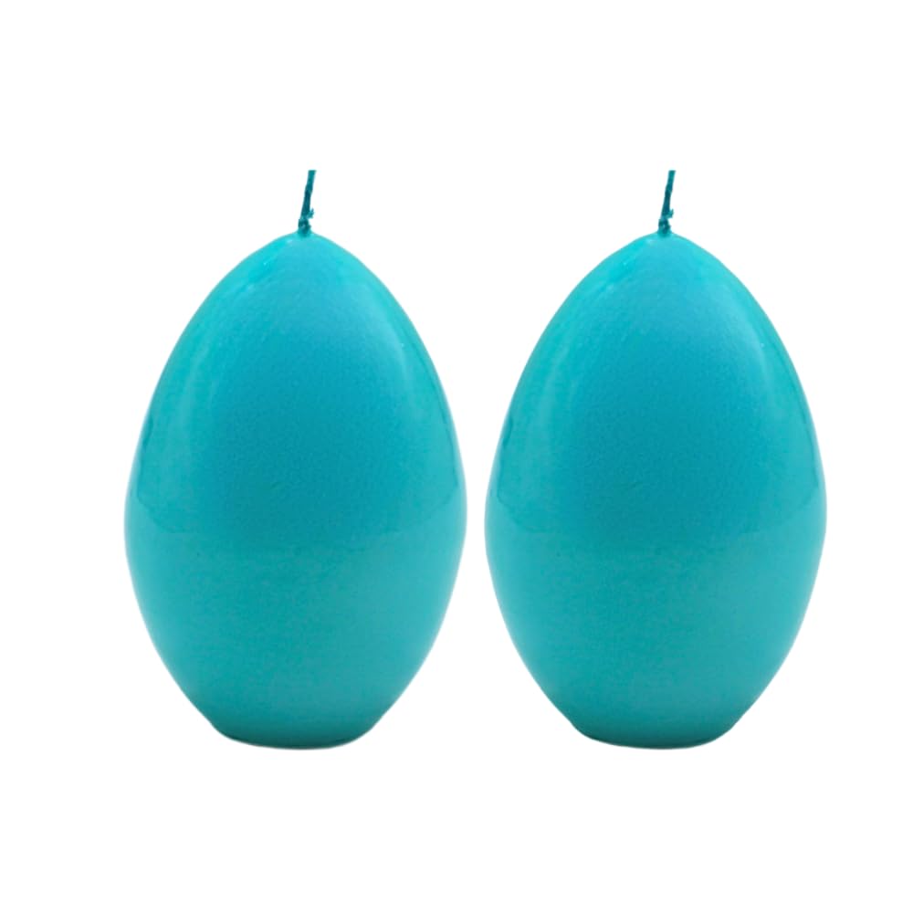 Dekohelden24 Set of 2 XL Egg Candles, Easter Egg Candles, Decorative Candle in Egg Shape, Wax Candle, Easter Decorative Candle as Egg in Light Blue, Box Contents: 2 Egg Candles, L/W/H: 6