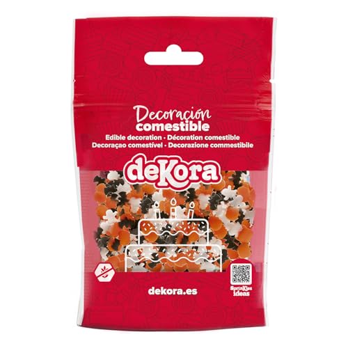 dekora - Confeti de Azúcar Halloween 100 g – Sprinkles de Fantasmas, Calabazas y Murciélagos – Decoración comestible para Tartas, Galletas y Cupcakes – Topping Ideal para Repostería Creativa