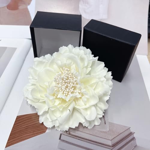 Image of Peony Fabric Flower Brooches Oversize Lapel Pins Extra Big Brooch Delicate Dancing Party Prom Wedding Charm Banquet Dress Suit Guest Corsage Accessories Gifts Dancer Large Hairpin Clip 110mm