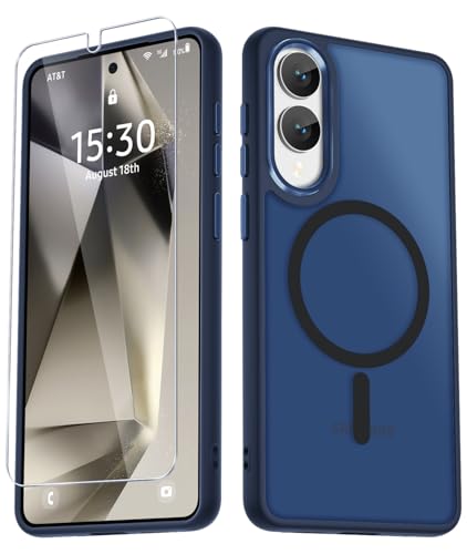 Image of for Samsung Galaxy S25 Edge Case, Matte Magnetic Phone Case with 1 Screen Protector, Support for Magsafe, Translucent Frosted Shockproof Protective Cover for Samsung Galaxy S25 Edge, Navy Blue