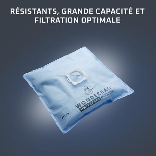 Rowenta Lot de 5 sacs Wonderbag Original, Compatibles avec des aspirateurs traineaux, Adapteur breveté universel, Très résistants, Haut pouvoir filtrant WB406120 Bleu