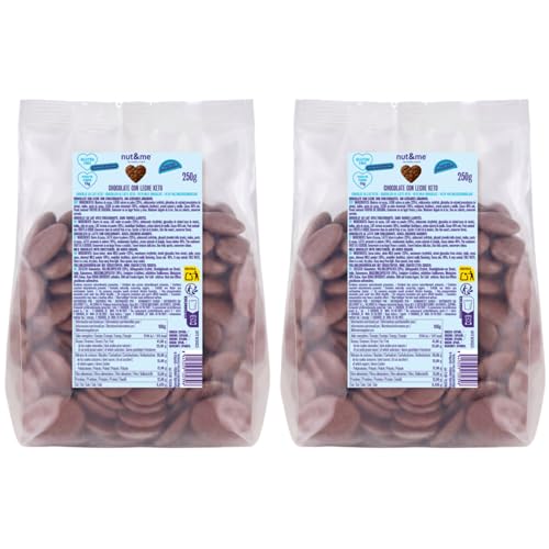 nut&me Gotas de chocolate con leche keto 500 g | Ideal repostería | Pack 2 x 250 g, Sin azúcares añadidos, gluten ni OGM, Vegetariano