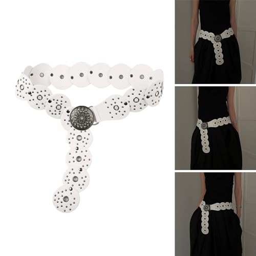 Women Belt for Jeans Skirt Hollowed Round Disc Wide Waist Belt Subculture Pants Belt with Large Eyelet Clothing Decors2