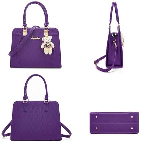 Image of Women's Fashion Handbag Tote Bag Shoulder Top Handle Satchel Purse Set 4pcs | Stylish Style,Chain Texture Design,Ample Space,Bear Doll Decoration,with a Crossbody Strap
