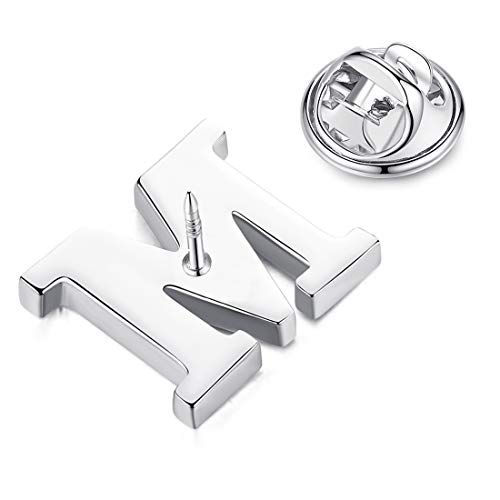 Image of HONEY BEAR Initial Alphabet Letter Lapel Pins Collar Badge Brooches for Mens /Womens Shirt Dress Decoration Silver