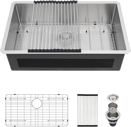 33-Inch-Undermount-Kitchen-Sink-33x19-Stainless-Steel-16-Gauge-Single-Bowl-Kitchen-Sink-with-Round-Corners-Under-Mount-33x19x9-Inch 33 Inch Undermount Kitchen Sink 33×19 Stainless Steel 16 Gauge Single Bowl Kitchen Sink with Round Corners Under Mount 33x19x9 Inch