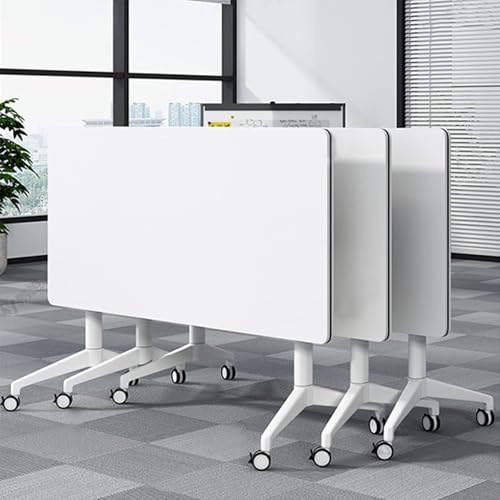 Mesa De Conferencias Plegable Portátil, Mesa De Reuniones Plegable con Tapa Abatible, Escritorio Impermeable para Oficina, Sala De Reuniones Y Aula,Blanca,120 * 50 * 75H