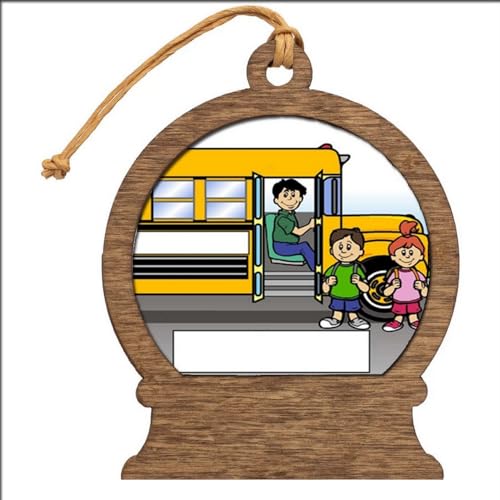 PrintedPerfection.com Personalized School Bus Driver - Male Wooden Snow Globe Shaped Christmas Ornament