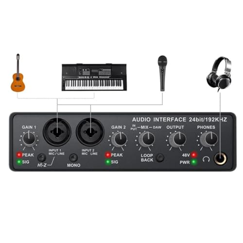 Q-24 Interface de audio,placa de som profissional de canal USB 2.0 DC 5V de alta velocidade, função de monitor para estúdio/gravação musical/jogos/Equipamentos para Gravação Musical
